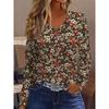 Flowers and Floral Graphics Printed All Over the Body Breathable V-neck Long-sleeved T-shirt