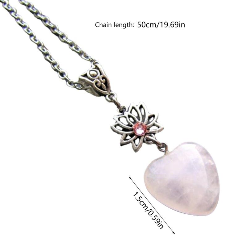 Quartz Necklace Natural Stone-Heart Charm Clavicle Chain for Women Lotus Flower Pendant Choker Party Valentines Day Gift