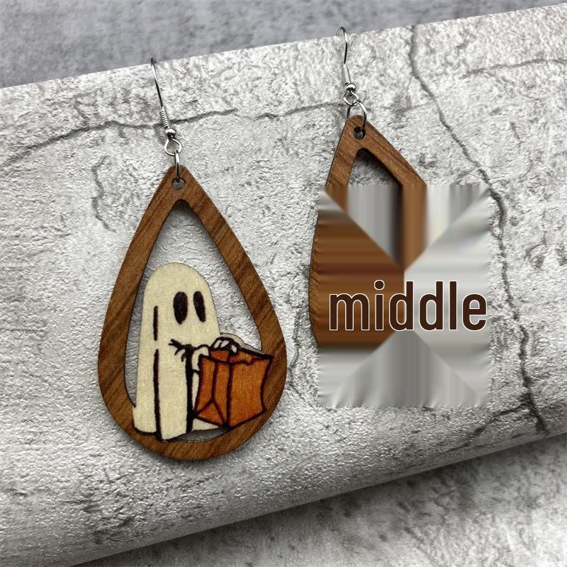 Halloween Double-Sided Wood Earrings – Long European and American Style