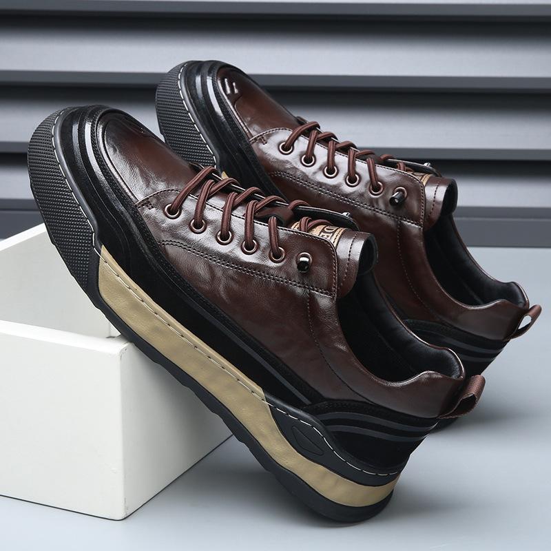 New Shoes for Men Genuine Leather Casual Shoes Street Cool Cow Leather Flat Skateboard Shoes Youth Lace-up Sneaker