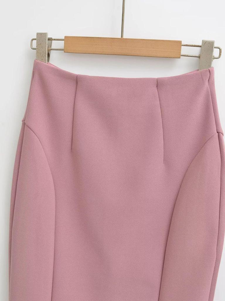 Retro American Slim Fit High-Waisted Midi Pencil Skirt with Back Slit - Women's Autumn Collection