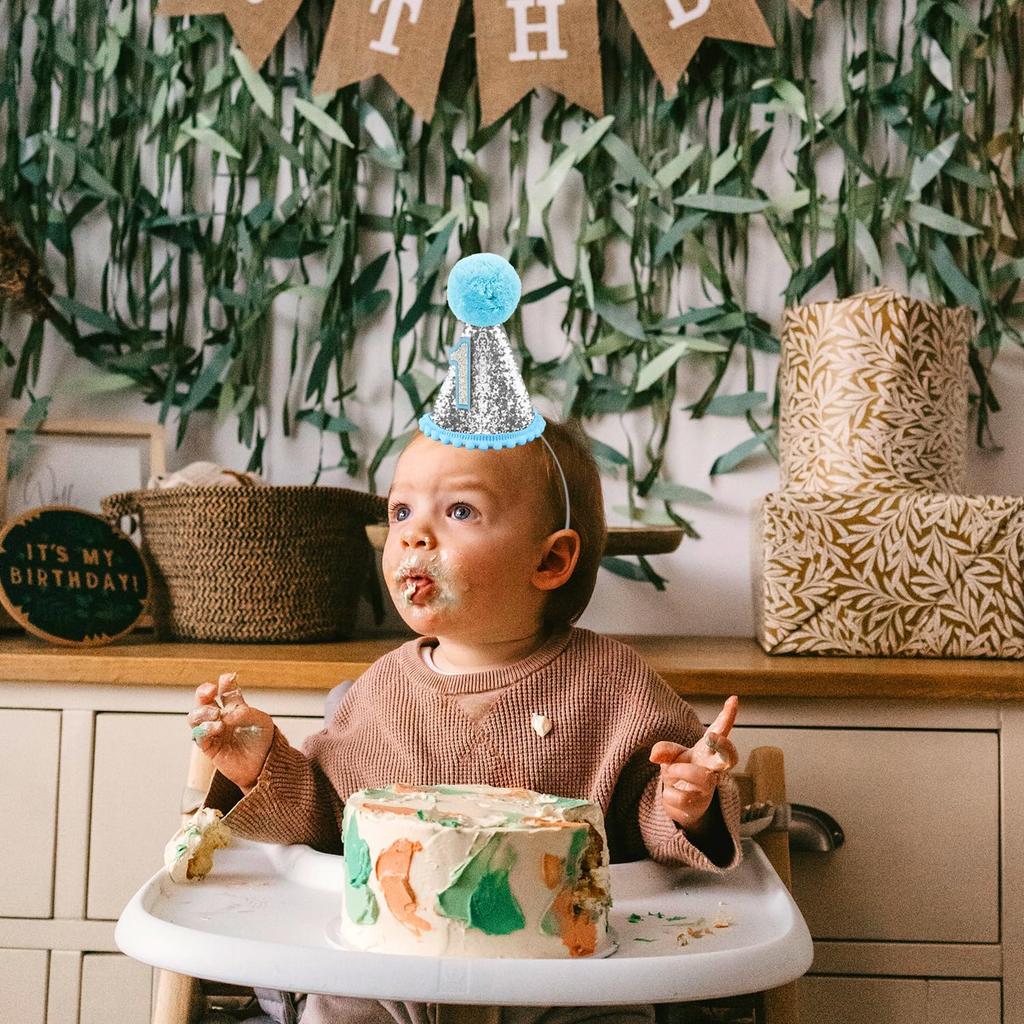 First Birthday Party Hat, Wool Felt Boho 1st Baby Party Hat Shining Decorative Birthday Accessories for Boy Girl Birthday Decorations Photo Booth