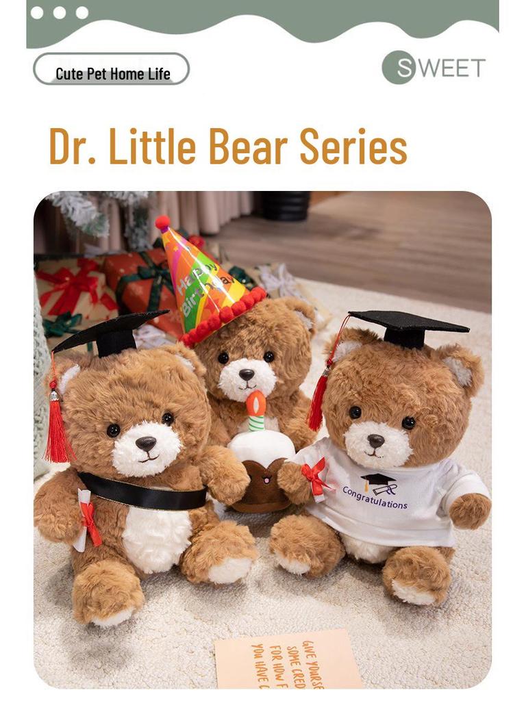 Graduation Teddy Bear Plush Toy - Cute Dr. Cake Bear Stuffed Animal Gift for Girls' Birthday