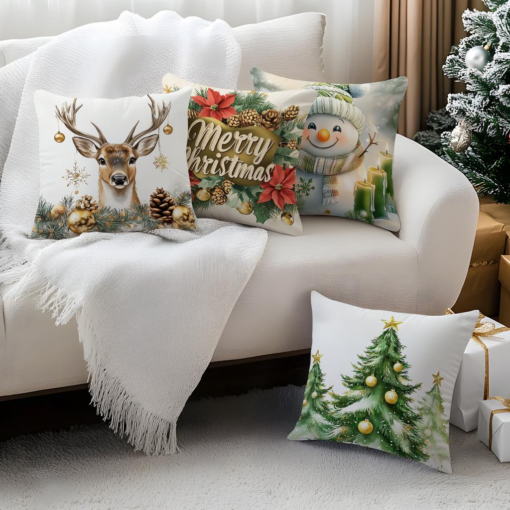 Watercolor Christmas Decoration Pillowcase Bedroom Sofa Cushion Cover 100% Polyester Living Room Cushion Pillowcase Home Decor