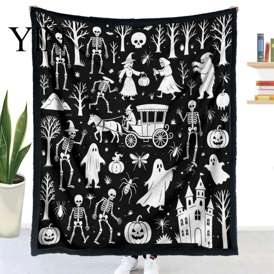 Personalisierbare Samt-Kunstdecke Halloween DIY Maldecke, Überwurf mit Geistermustern, Waschen Sie Ihre eigene gemütliche Decke zum Ausmalen für Erwachsene und Kinder,