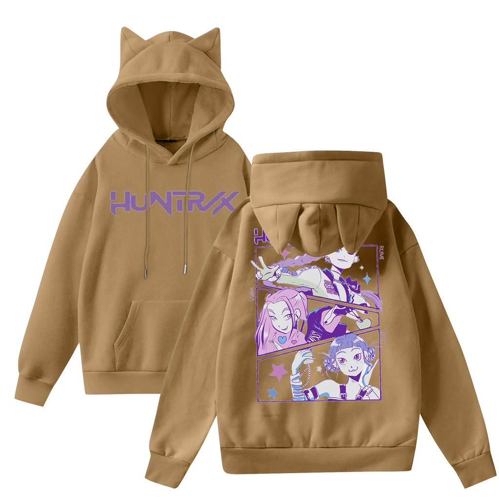 Ladies Fashion Casual Long Sleeve Printed Round Neck Hoodie Pullover Top With  Pockets