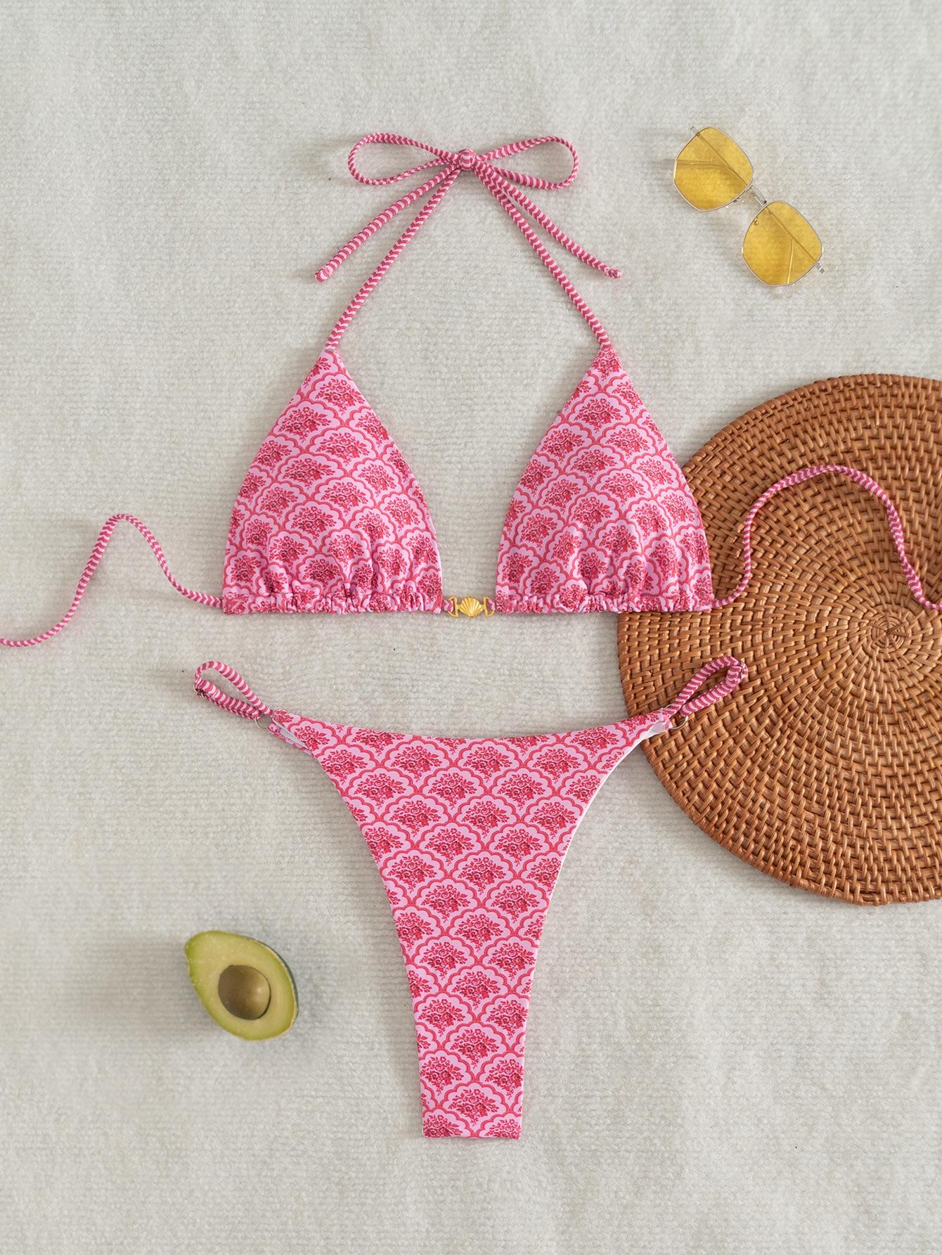 

Трусики-стринги с треугольником на завязках, сексуальный раздельный купальник-бикини, женский L розовый