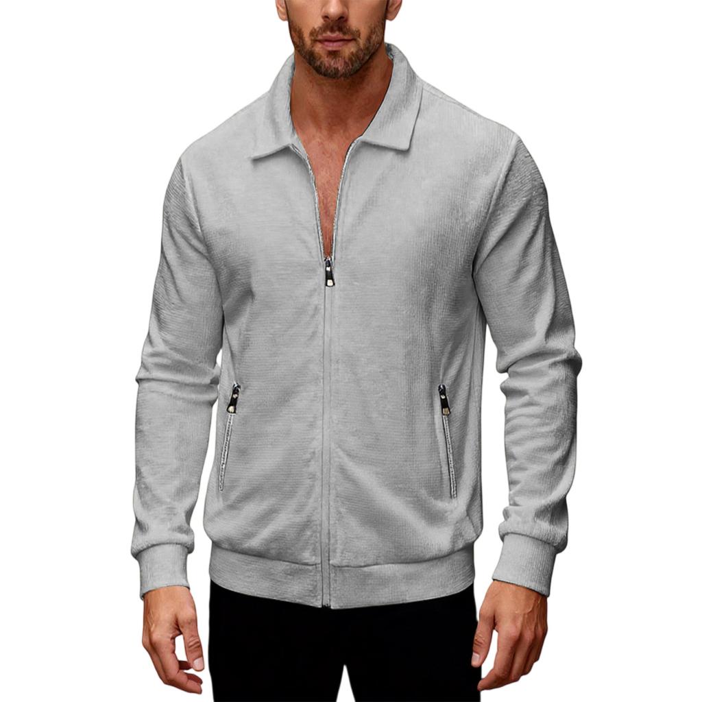 Men's  Flip Collar  Zipper  Long Sleeves  Self-Cultivation  Jacket  Cardigan  Coat
