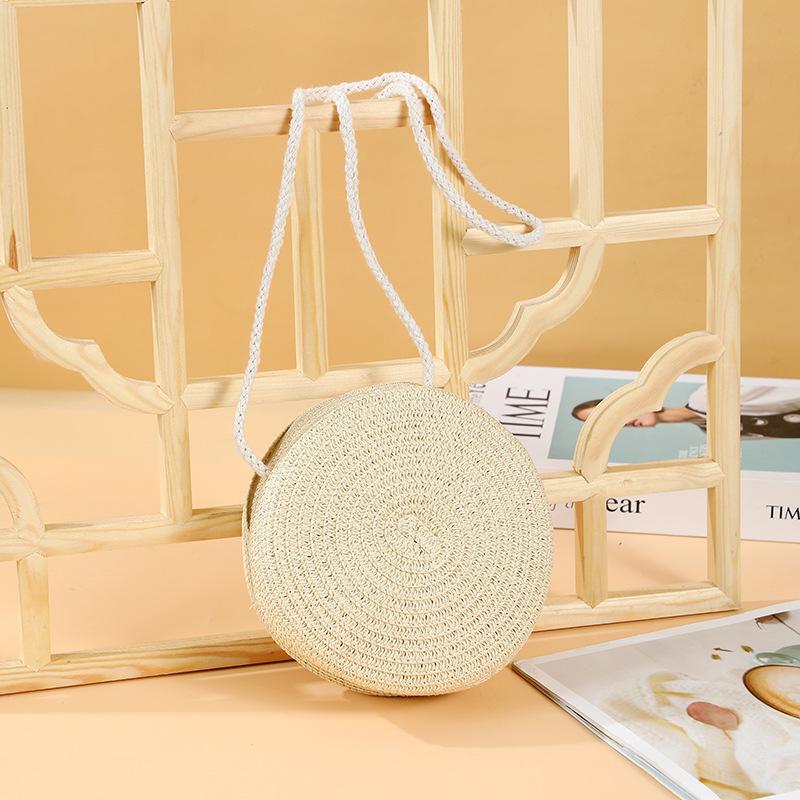 Fashion Round Straw Bags for Women Summer Woven Beach Bag Handmade Crossbody Shoulder Bag Bohemia Messenger Bag Handbag 1PC бежевый