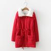 Autumn and Winter Mid-length Tooling Cotton-padded Jacket Women's Drawstring Waist Lamb Velvet Thick Warm Jacket