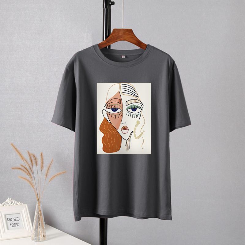 Shellsuning Summer Retro Character Printed T Shirts Women Korean Graphic Trendy Tees Loose Casual Short Sleeve Female Tops