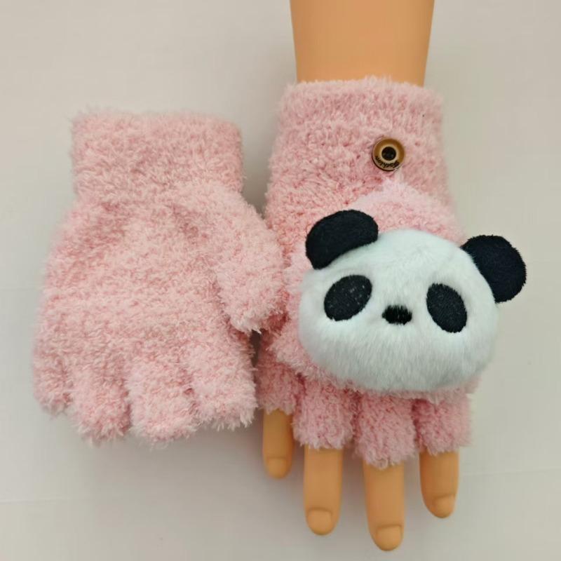 Autumn and winter cartoon panda cute half-finger children's gloves boys and girls winter warm infant five-finger gloves