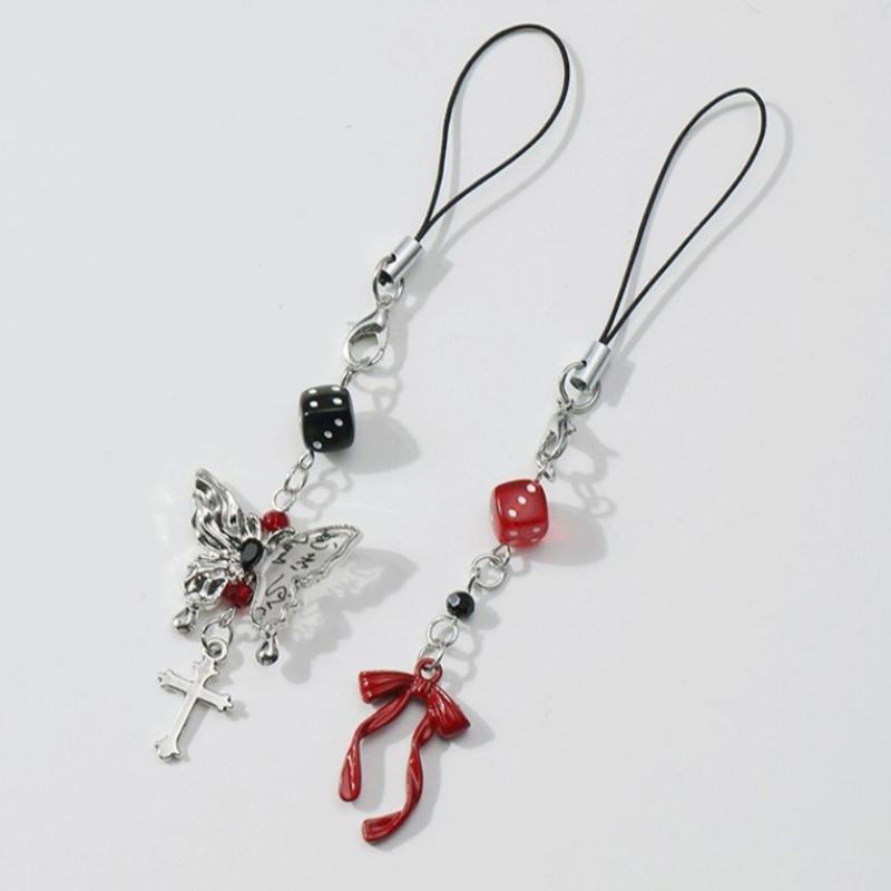 Schickes Schmetterlingskreuz Design Schlüsselanhänger Dekorative Schmetterlingskreuz Schlüsselanhänger mit Würfel Anhänger für Taschen Handys