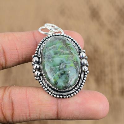Argint Sterling 925 Piatră Ovală Vasonit Fiică Lucrat Manual Unicat Pandantiv Boho