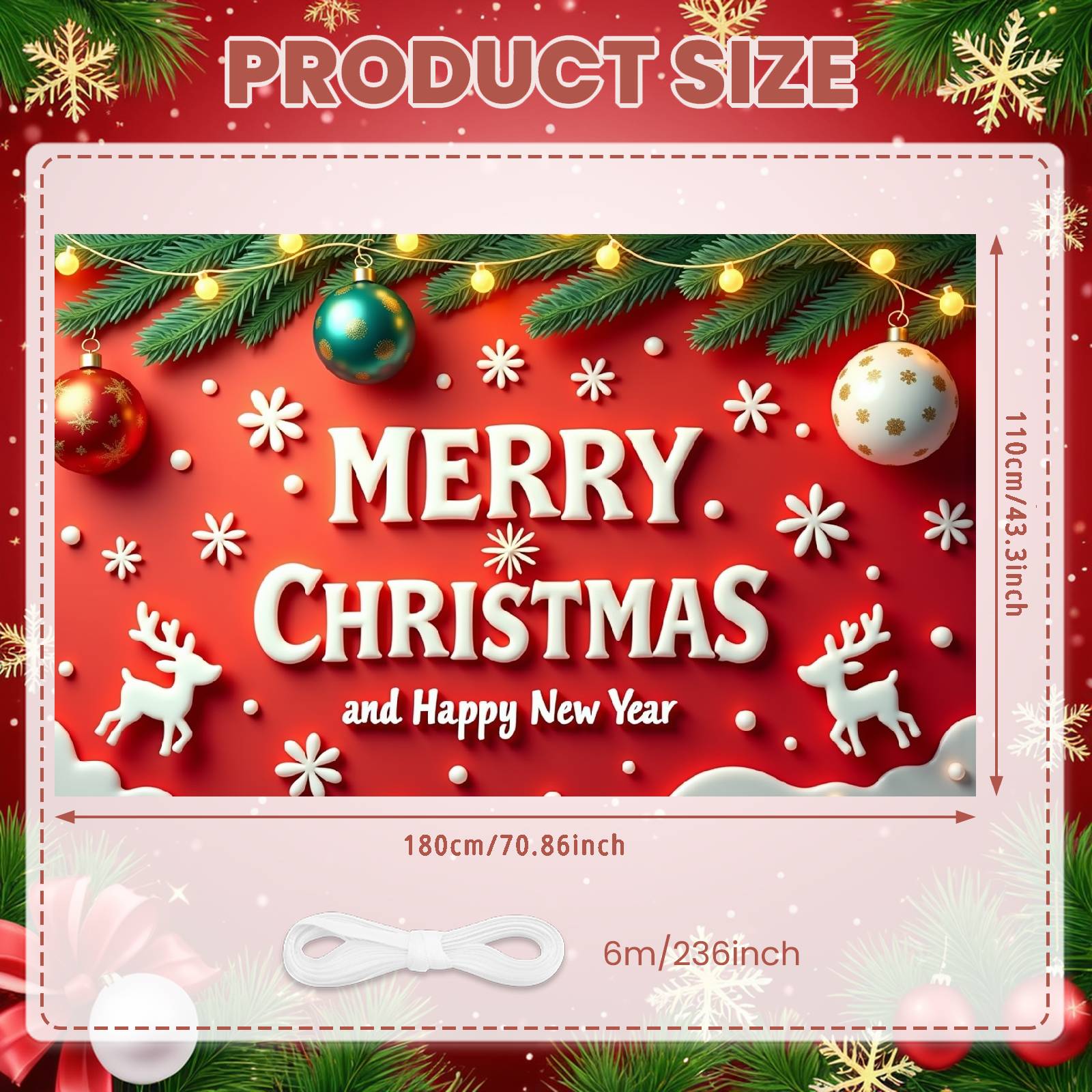 New Year Celebration Banner LED String Lights Christmas Banner Christmas Party Banner Colorful Baubles For Christmas Event New