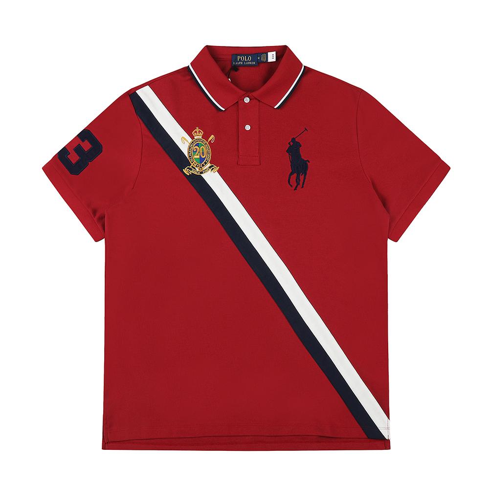 Changchun Lianju Ralph Lauren Zomer Heren- en Dames Piqu&eacute; Katoenen Poloshirt met Diagonale Streep, Wapenschild Embleem & Grote Pony Logo L rood