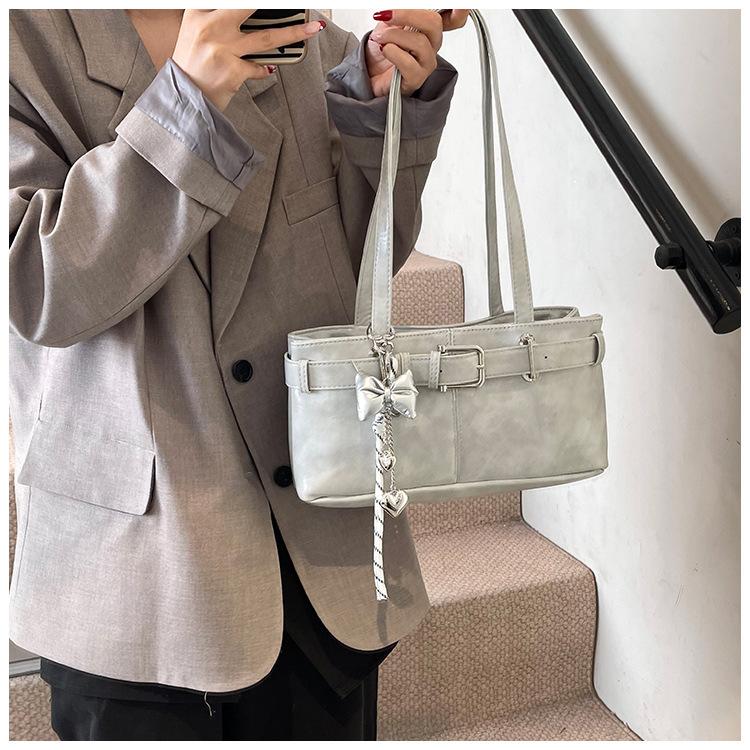 Belt Buckle Design Shoulder Satchels Bag for Women 2025 New In Luxury Designer Handbags Branded Fashion Totes with Pendant