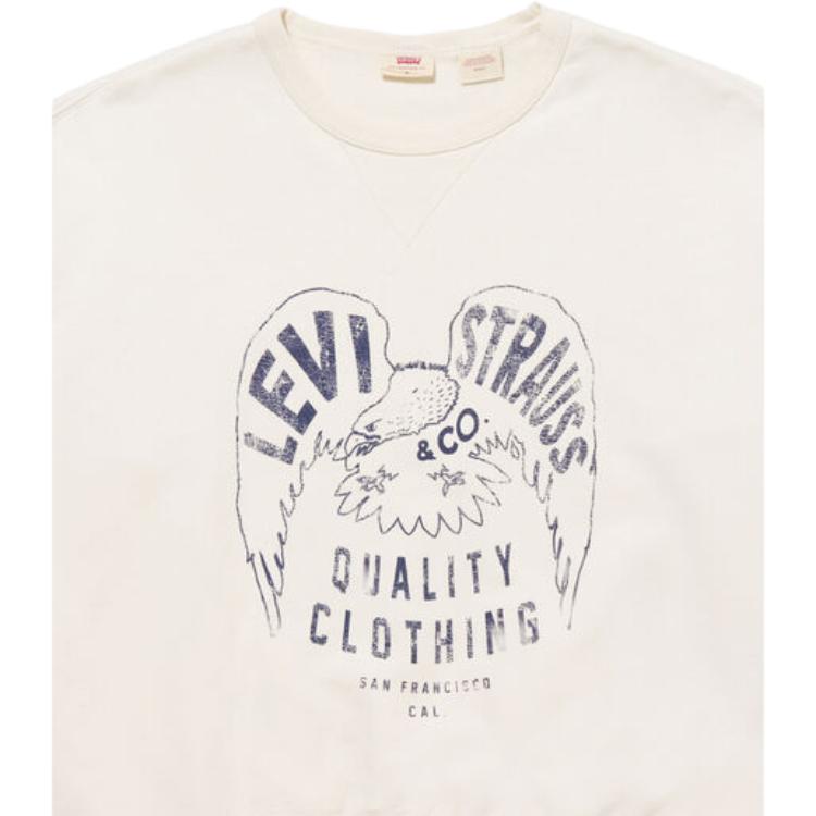 Levis Crew Neck Pullover Logo Embroidery Print Long Sleeve Sweatshirt Women Sweatshirt White A7288-0012
