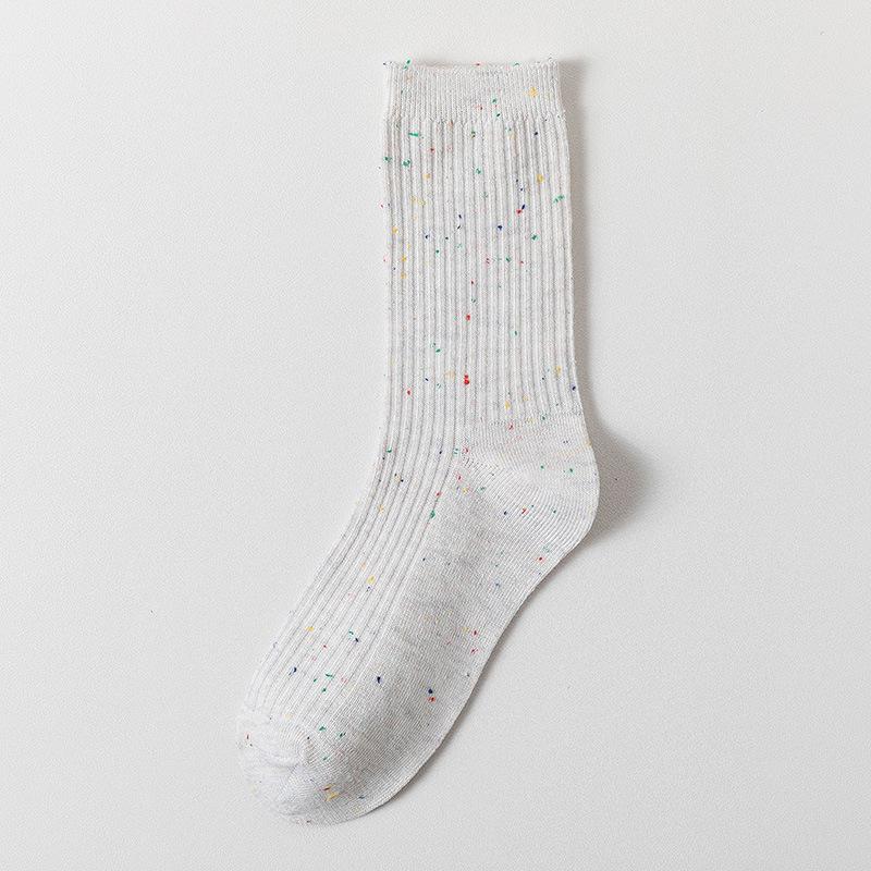 Herbst- und Winter-Punktgarn-Mittelwadenstrümpfe in Uni, gestreifte Doppelnadel-Socken, süße und niedliche Mädchen, Frotteesocken