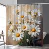 "1pc Daisy Print Shower Curtain - Polyester, Waterproof, 12 Hooks, Light Brown & White Daisies with Yellow Centers