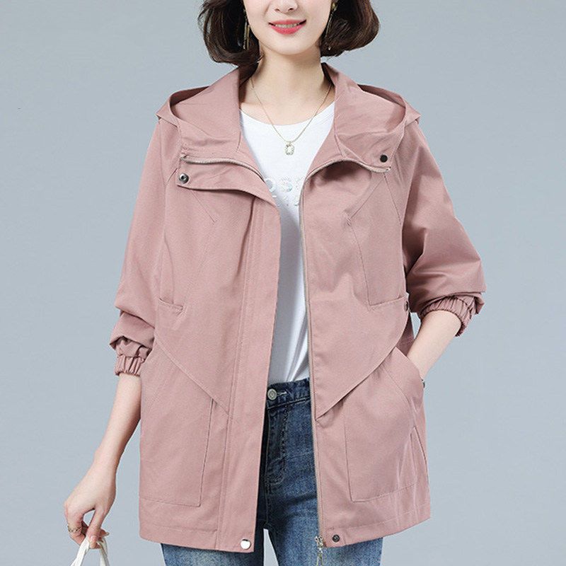 Beige Windjacke frauen Mid-Länge Trenchcoat Frühling und Herbst Neue Koreanische Lose Mit Kapuze Schwarze Jacke Weibliche Oberbekleidung