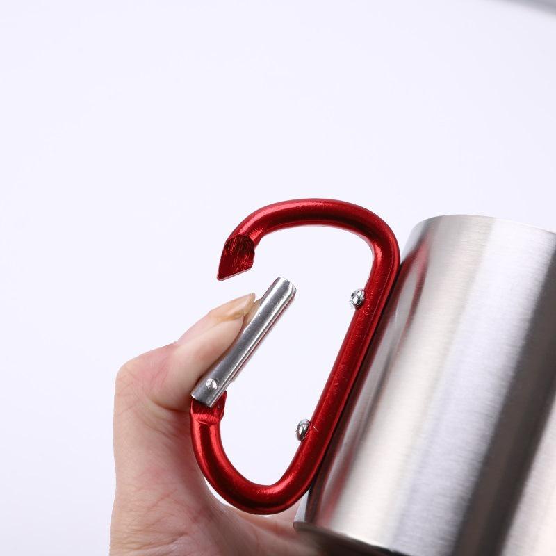 220ML Camping Travel Stainless Steel Cup Carabiner Hook Handle Picnic Water Mug Outdoor Travel Hike Cup