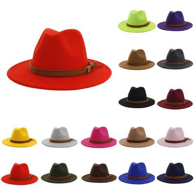 Unisex Fashion Wide Wool Belt Flat Top Fedora Hat Party Church Hats Cap