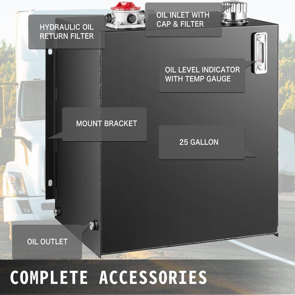 Hydraulic Oil Tanks 25Gal Fuel Tank Heavy Duty Hydraulic Steel Tank Reservoir, Gasoline Transfer Tanks, Hydraulic Reservoir with Strainer Temp Gauge