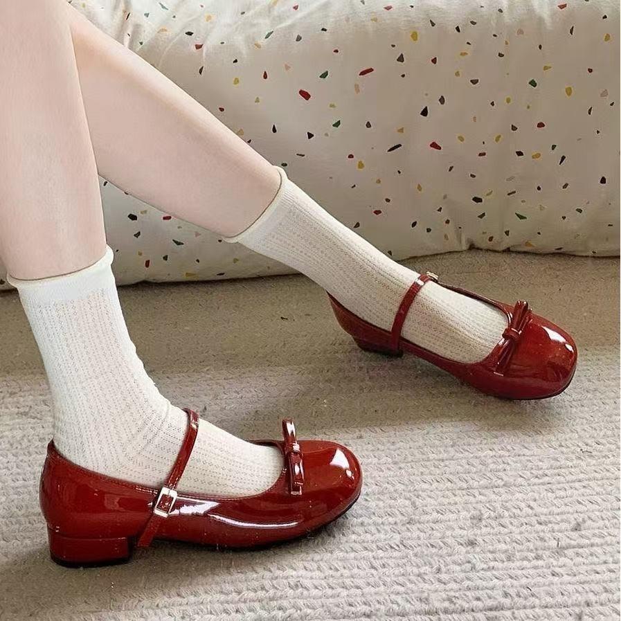Scarpe Mary Jane da Donna Rosso Vino Primavera Scarpe Casual da Donna Poco Profonde con Fiocco a Farfalla Scarpe Eleganti in Pelle da Vestito