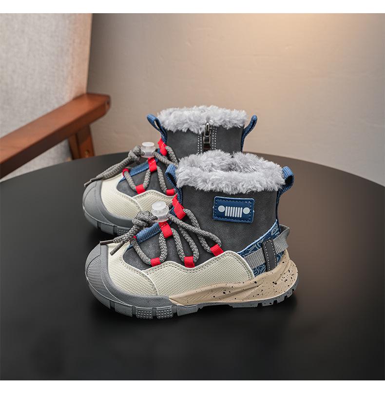 Winter New Children's Cotton Sports Shoes, Soft Sole Snow Boots with Fleece for Boys and Girls