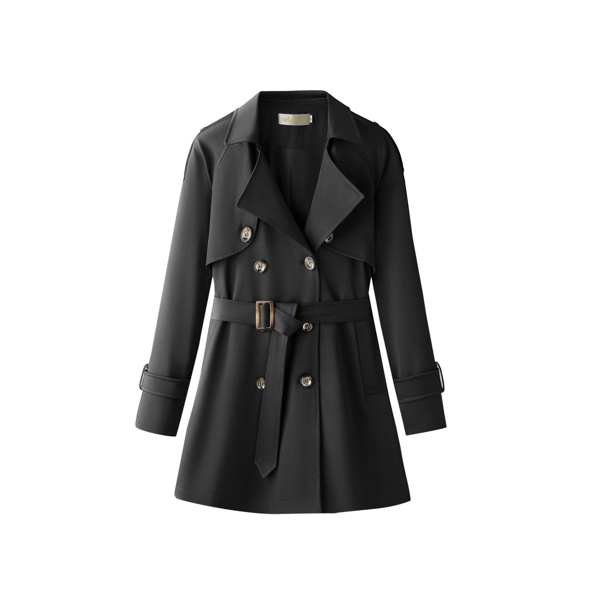 

Маленький женский тренч средней длины в британском стиле, двубортный, 2025 2XL 65-72.5kg чёрный