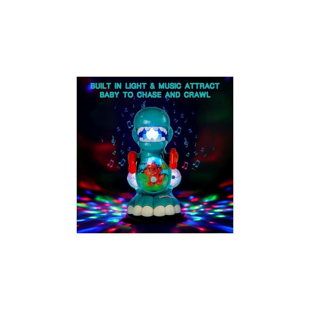 Tokidaring Musical Dino Toy: Crawling & Walking Green Dinosaur for Boys, Automatic Movement, Obstacle Avoidance, LED Lights, Safe ABS, Gift for 3+
