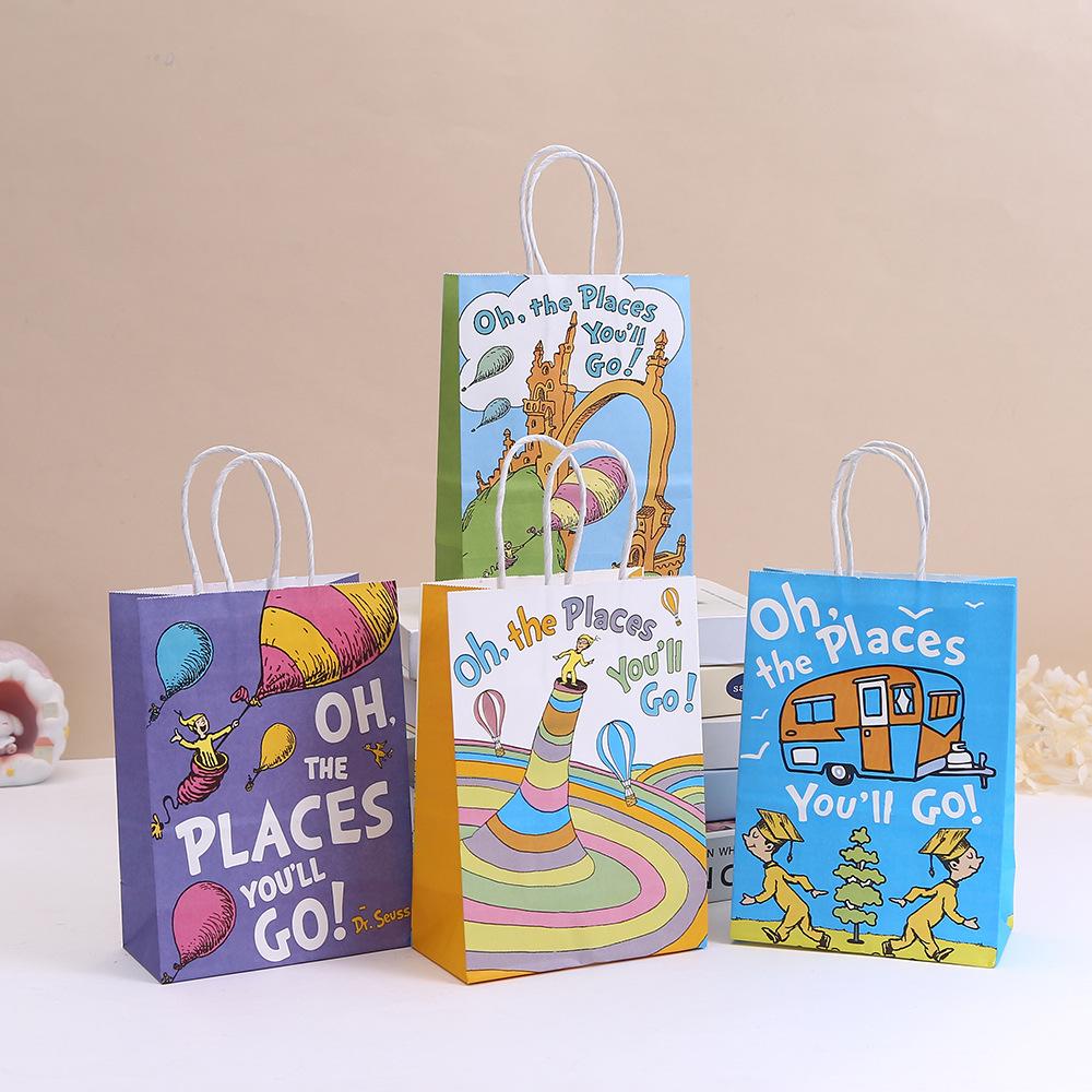 StoBag, Eco-Friendly Gift Bags Inspired by “Oh, the Places You’ll Go!” Design, For kids Party Supplies, Packing candy cake 30pcs&15x8x21cm