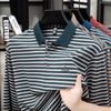 Men's Long Sleeve T-Shirt Striped Wrinkle-Resistant Autumn Business Trendy Lapel Collar Polo Shirt