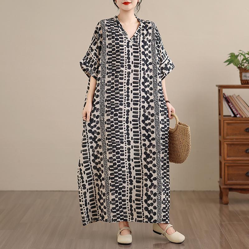 DIMANAF New 2026 Women Plus Size Spring Summer Beach Vintage Long Dress Loose Oversize Maxi Floral Print Black
