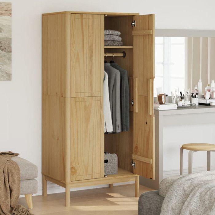 Wardrobe - VIDAXL - Floro - Solid Pine Wood - Brown Wax - 2 Doors - 77x53x171 Cm