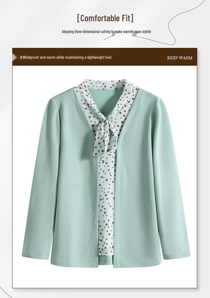 Spring Fashion Knitted Two-Piece Long-Sleeve Shirt for Middle-Aged Women