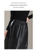 High-Waisted Genuine Leather Midi Skirt for Women - Autumn/Winter 2025 Collection with Elastic Hem