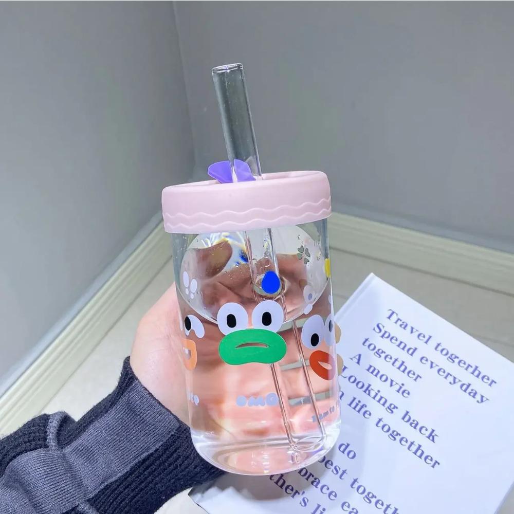 

550 мл милые кавайные стаканы с крышкой и соломинкой чашка для чая с пузырьками стеклянные стаканы для кофе кружка для сока банка для молока мокко стакан для воды посуда для напитков 550ML розовый