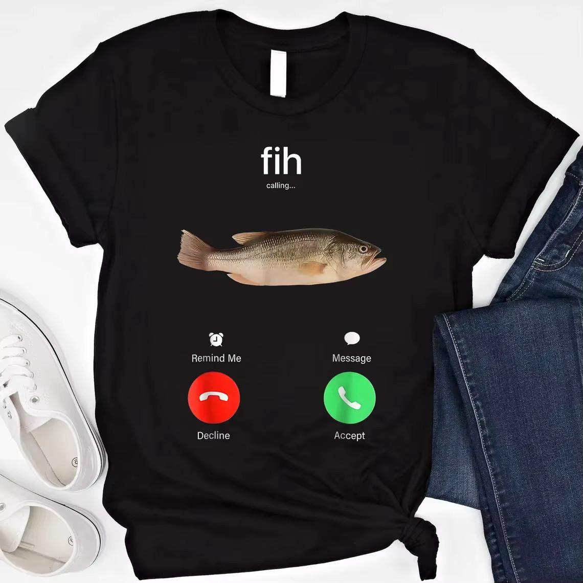 Fih Calling Funny Fish Meme T Shirt Graphic Unisex 100% Cotton Tee XL