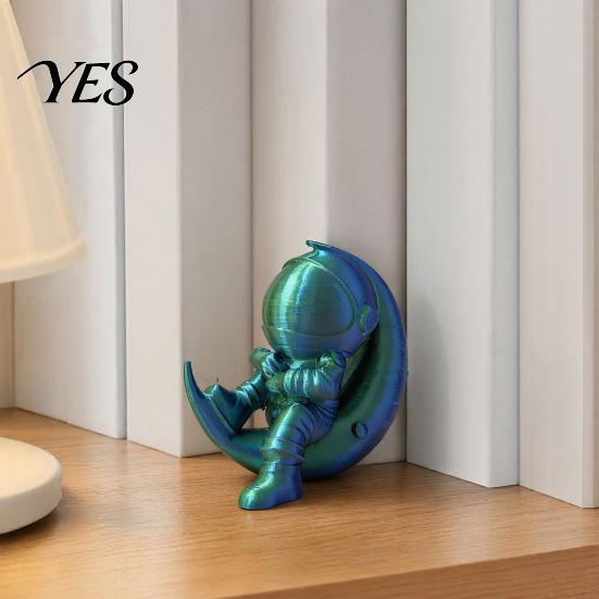 Moon Astronaut Figurine 3D Printed Figurine, Sitting on Crescent Spaceman Statue Statue, Desktop Decoration for Home Office Bookshelf