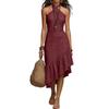 Damen Neck Ärmellos Asymmetrisch Rüschensaum Midi Sommerkleid Lässig Sommer Strand Schlank Passendes Kleid