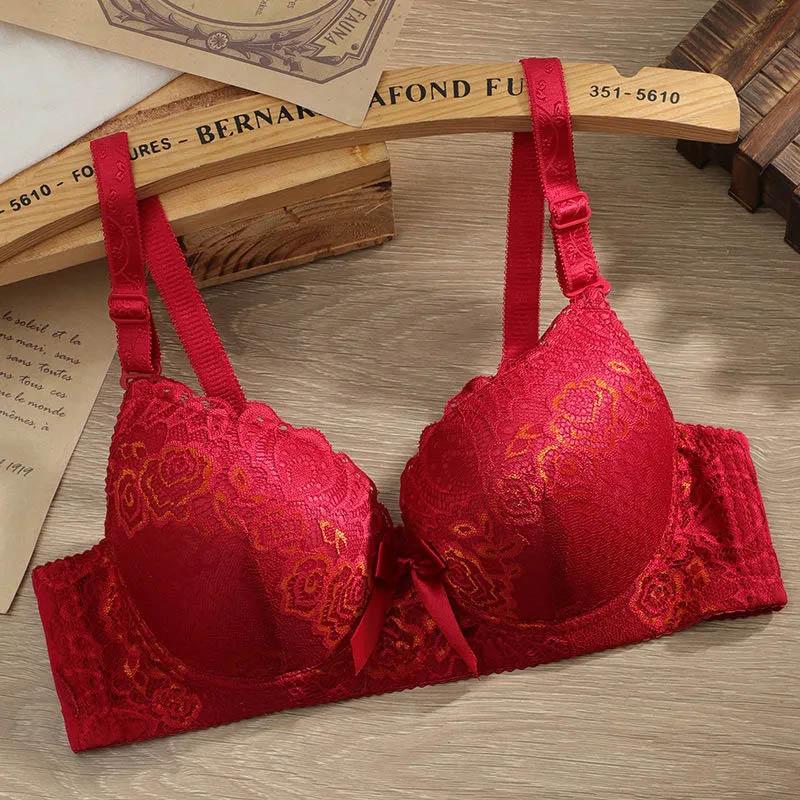 Ladies Lace Sexy Comfortable Push Up Bras with Steel Rings Thin Bras Anti-Sagging Adjustable Push Up Bras