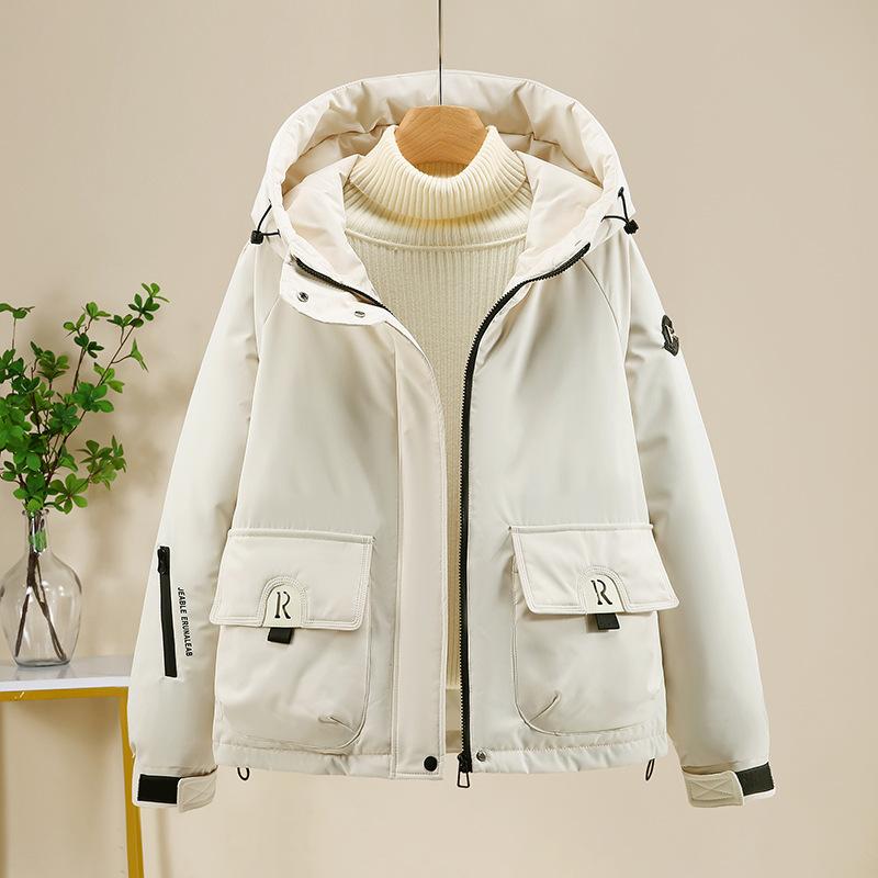 Warm outdoor down cotton jacket women's winter new fashion hooded short cotton jacket
