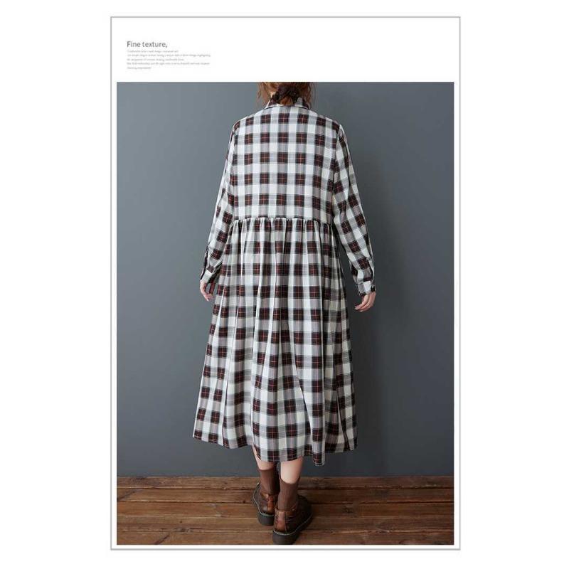 Women's Loose and Age Reducing Plaid Collar Mid Length Dress