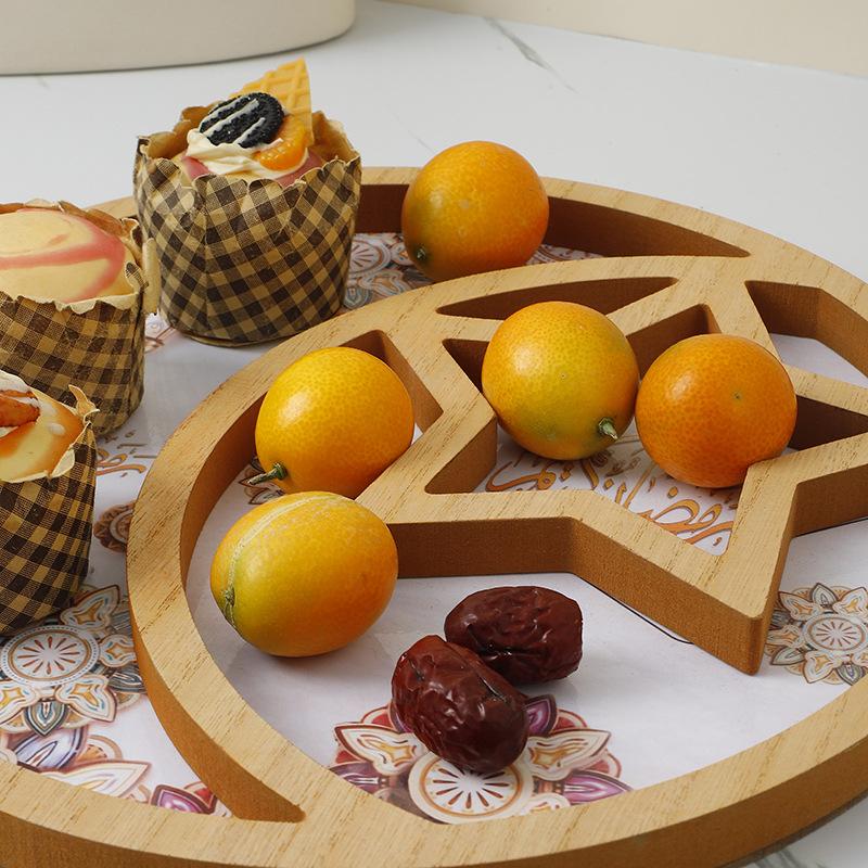 New Serving Trays for Party Eid Wooden Moon Star Plate for Dessert Fruit Nuts Pastries Dessert Storage Tableware Festival Decor