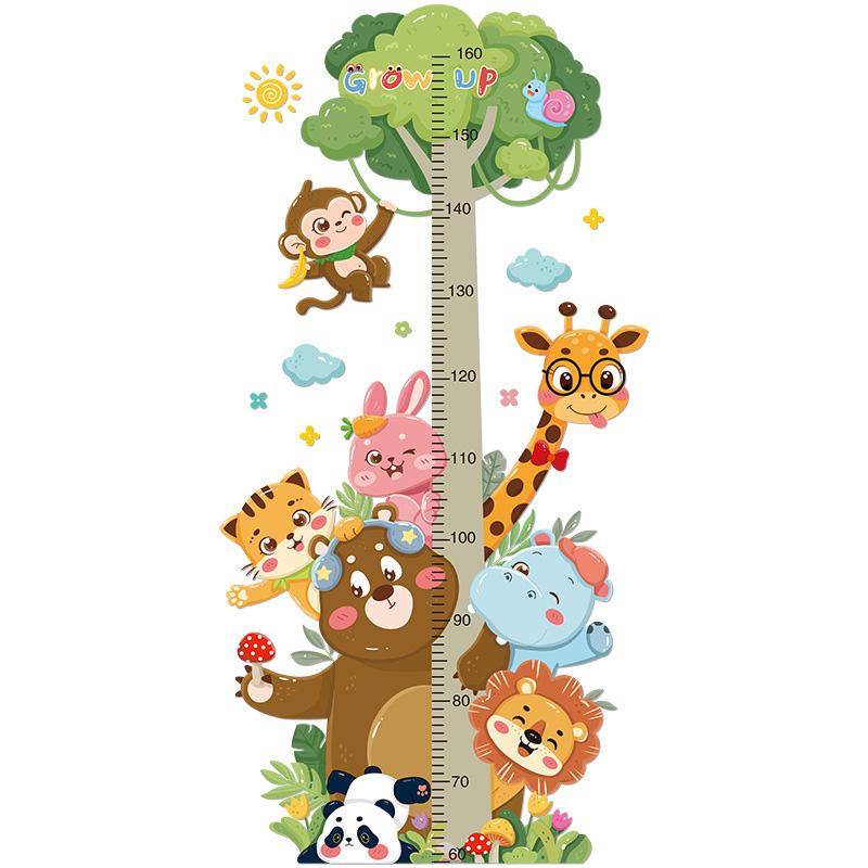 1PC Kindergarten Decoration Cartoon Growth Ruler Removable Height Ruler Nursery Decals Animal Waterproof Wall Stickers Kids Room