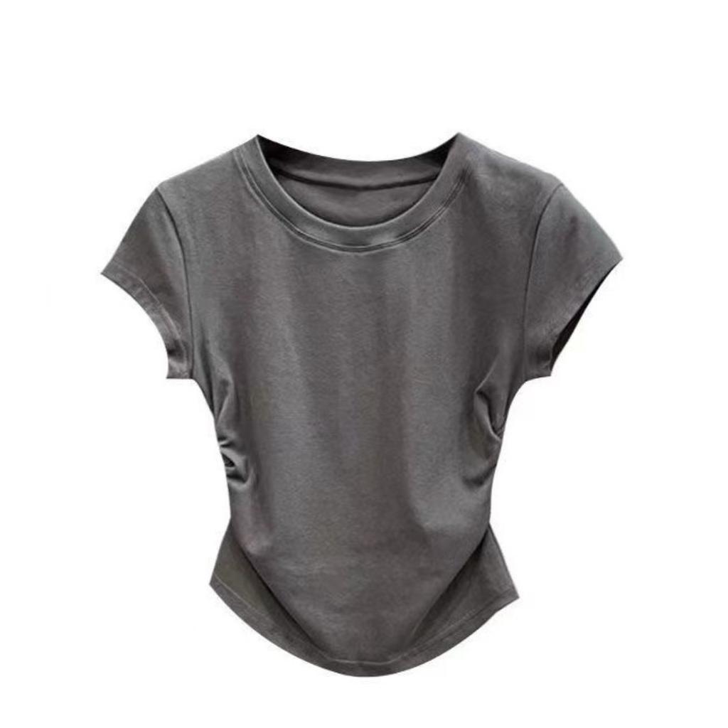 Women's Crew Neck Short Sleeve Fitted Tunic Top Solid Color Casual Summer Tee