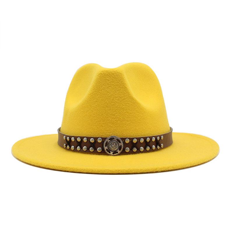 Ji Nan Ladies Wool Jazz Hat Big Eaves Hat Trendy Flat Edge Top Hat