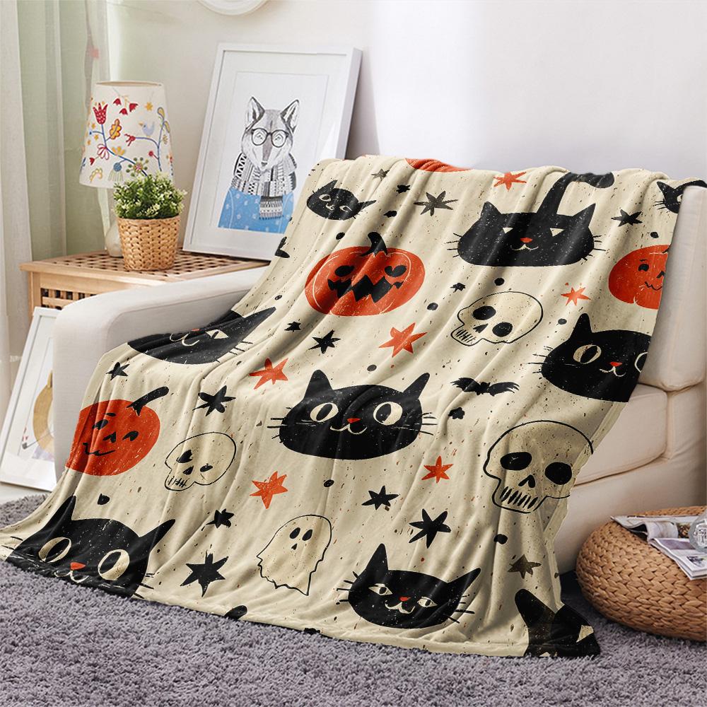 Cat Heads  Print Flannel Blanket, High Quality Comfortable for All Seasons, Home Decor, Warmth and Comfort